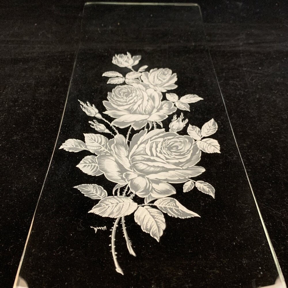 Vintage Rockwell Sterling Silver Overlay Clear Glass Rose Serving Tray 11.75" - Picture 2 of 8